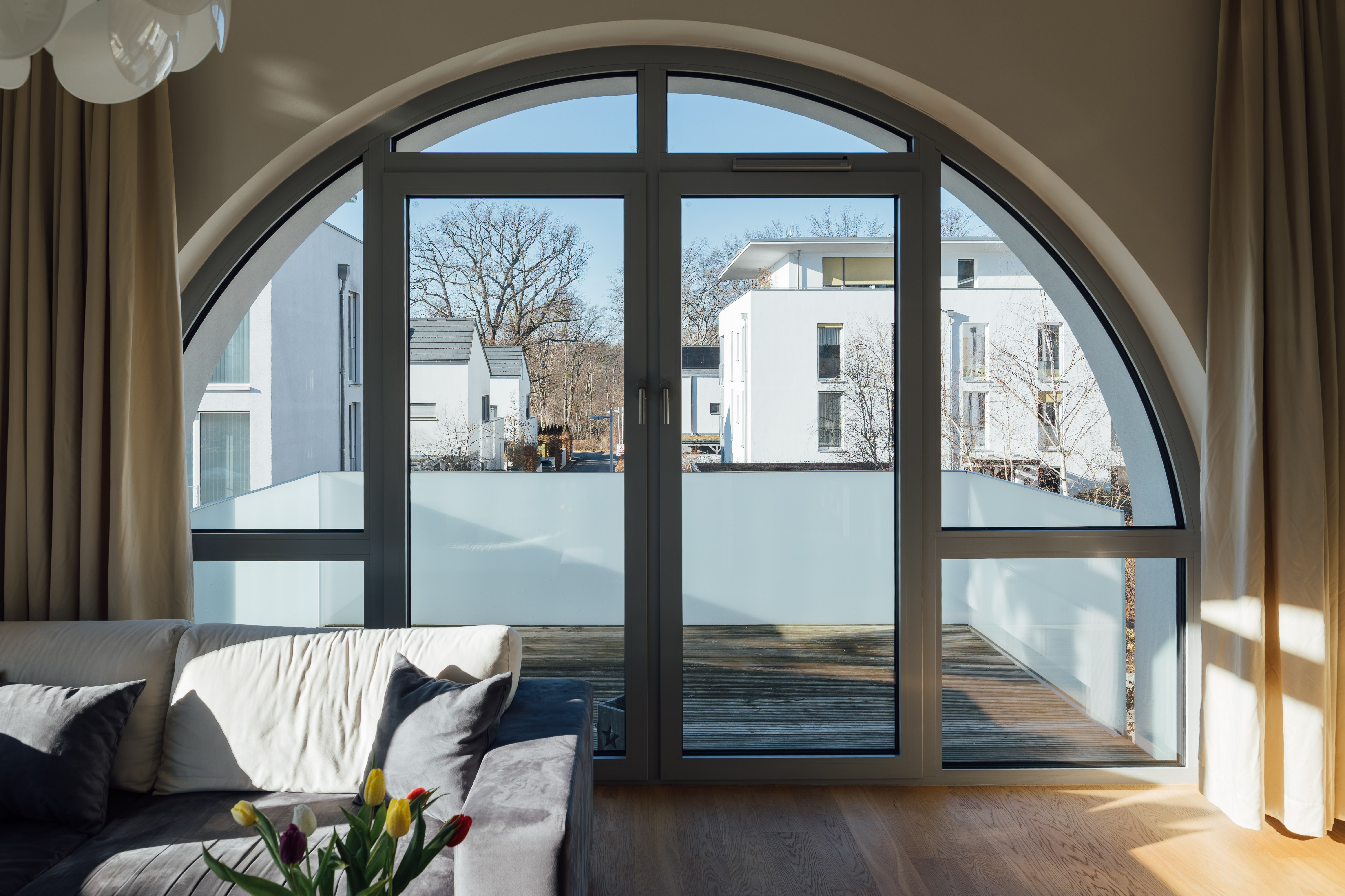 Forest view from the balcony at sunset